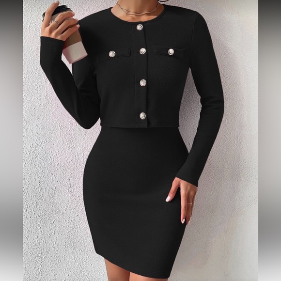 Elegant Black Dress with Jacket - Picture 2 of 3